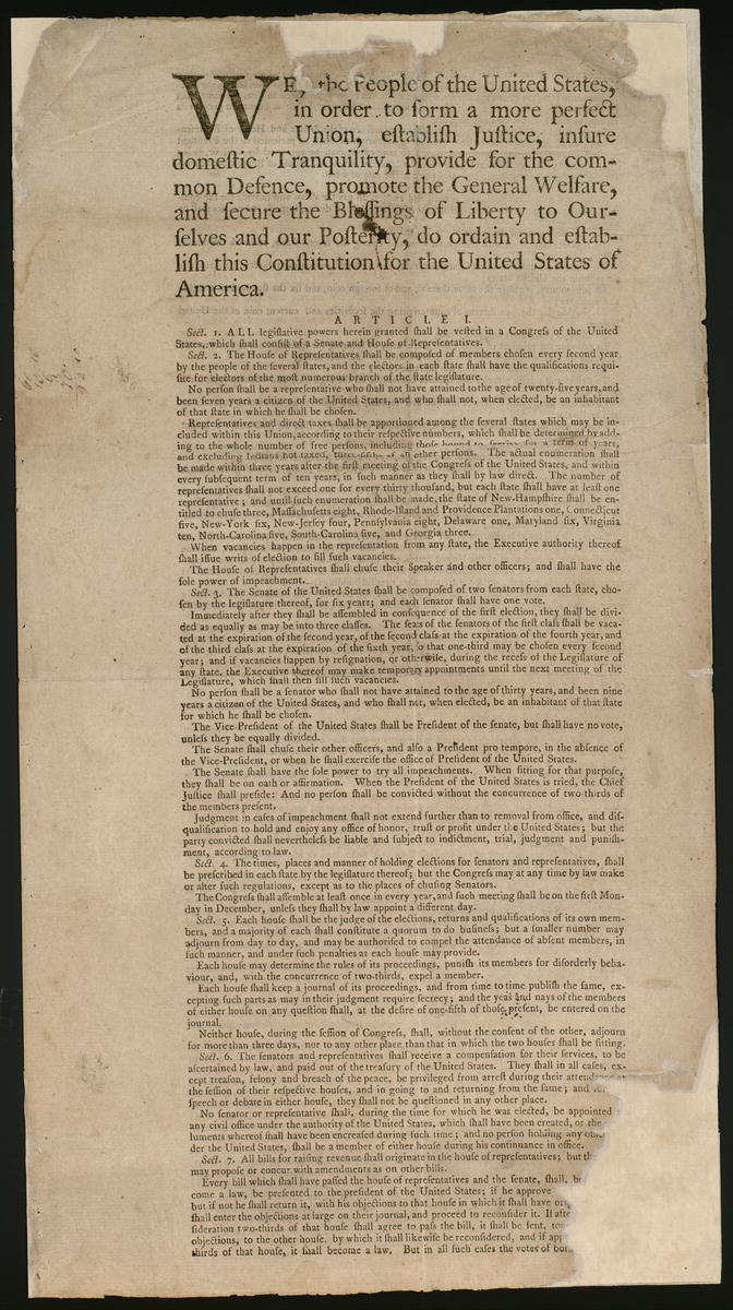 Dunlap & Claypoole original printing of the United States Constitution, 1787