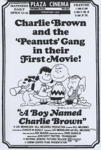 A movie poster for Charlie Brown and the Peanuts Gang in their first movie.