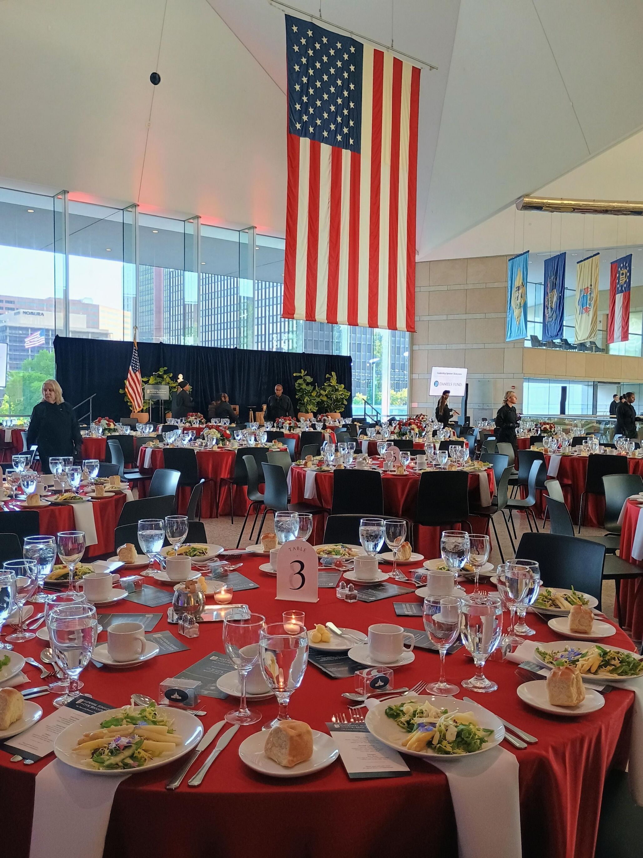 Table settings for the May 2026 Teach for Freedom Dinner